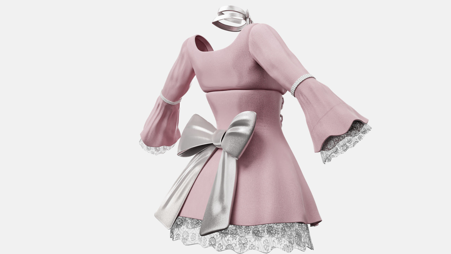 Lolita Outfit Pink Low-poly 3D model_4