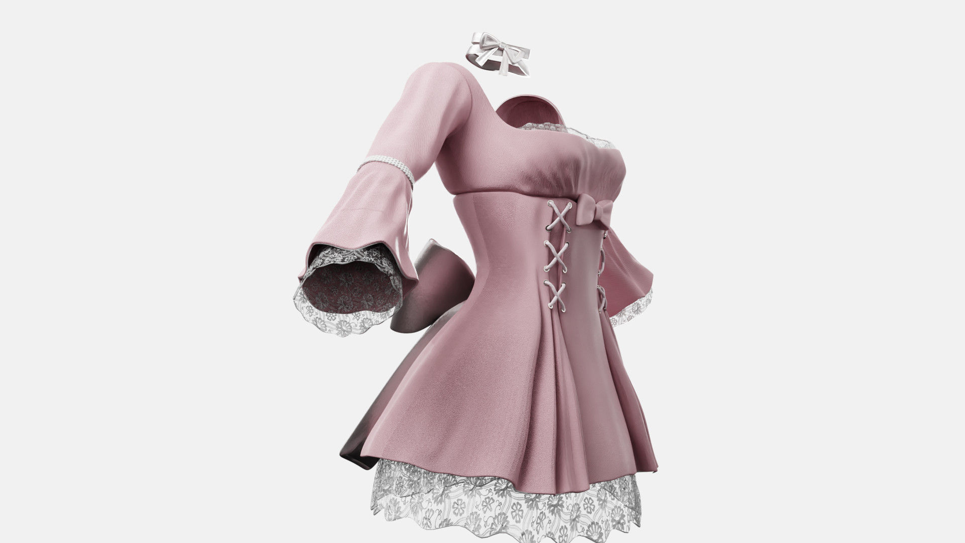 Lolita Outfit Pink Low-poly 3D model_6