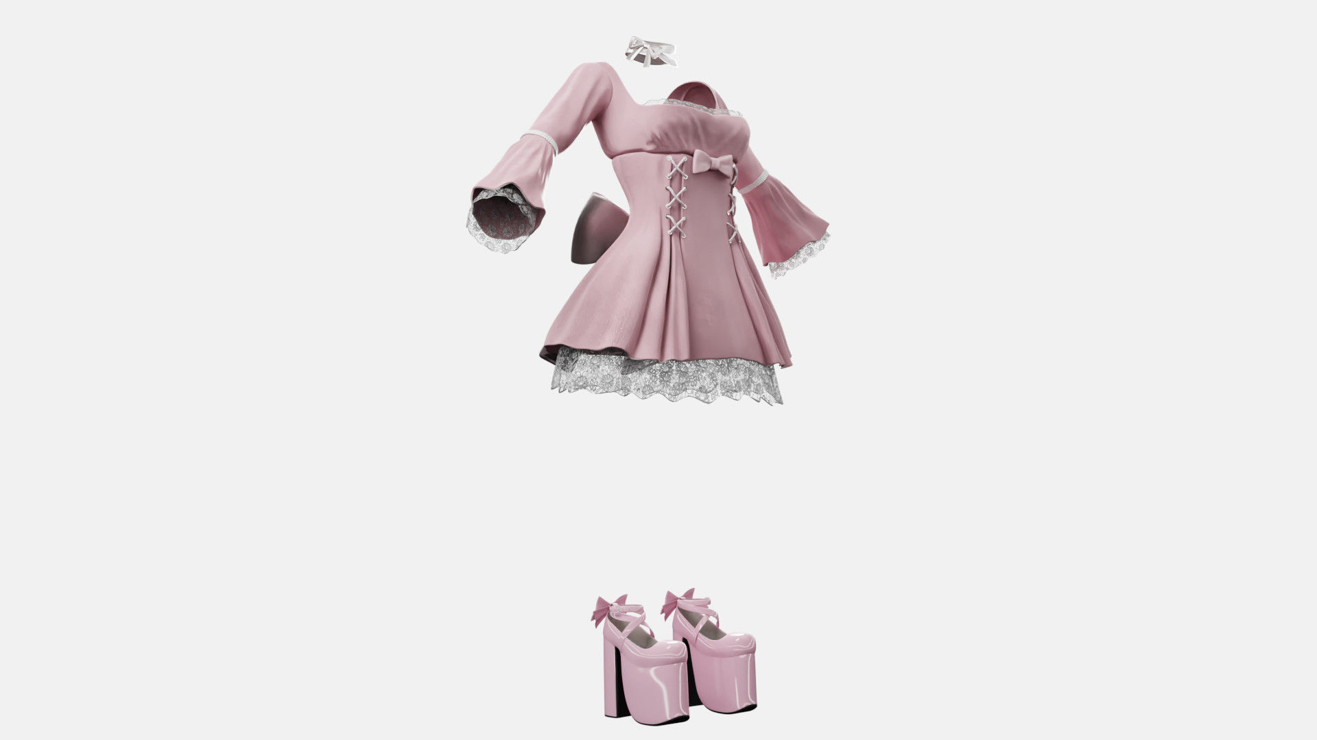 Lolita Outfit Pink Low-poly 3D model_1