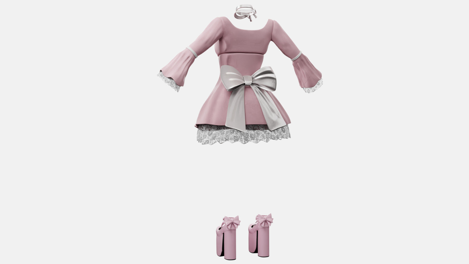 Lolita Outfit Pink Low-poly 3D model_19