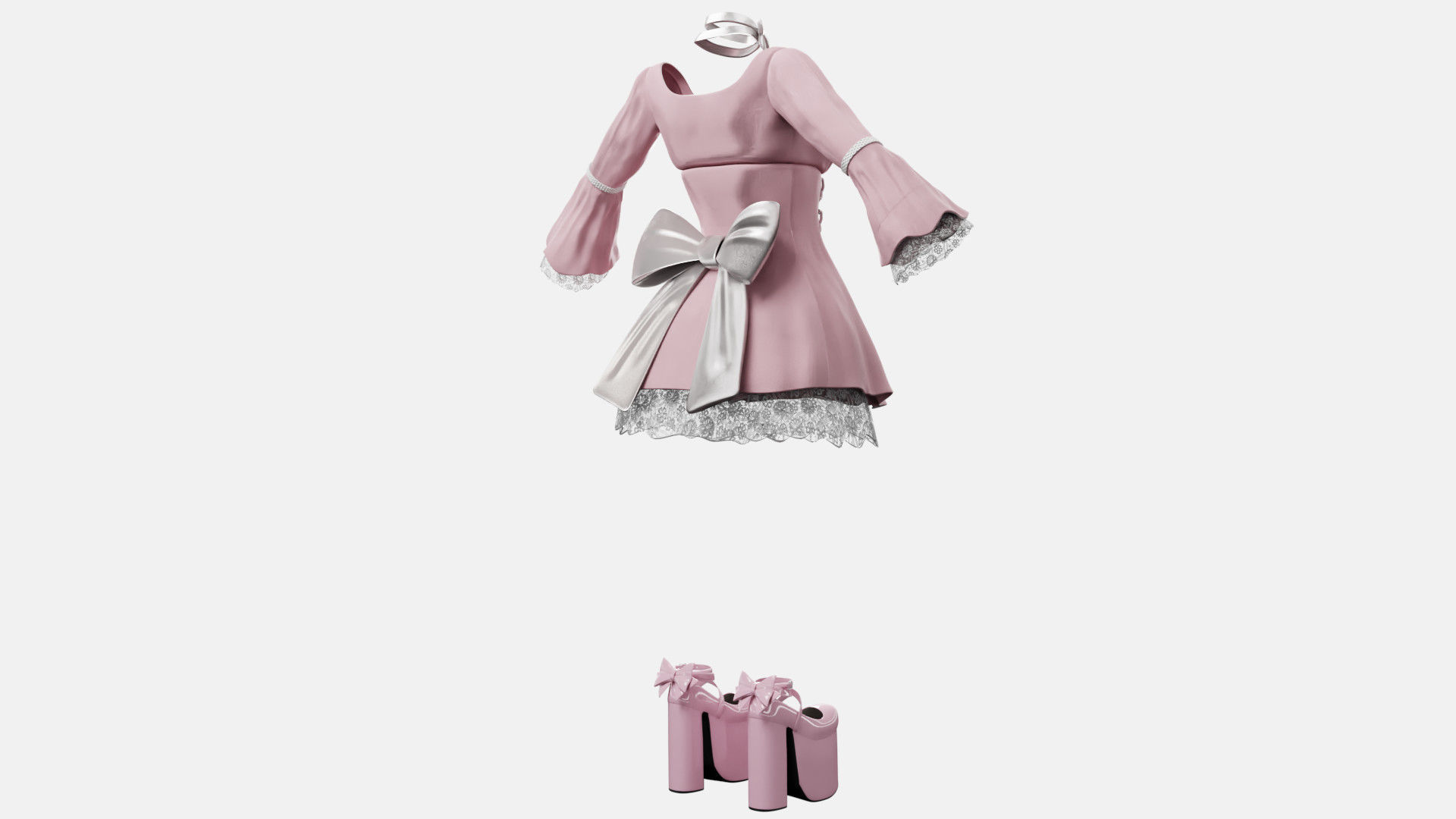 Lolita Outfit Pink Low-poly 3D model_21