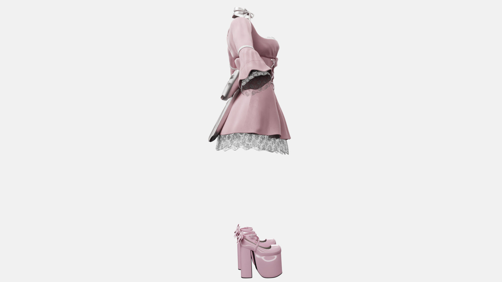 Lolita Outfit Pink Low-poly 3D model_22