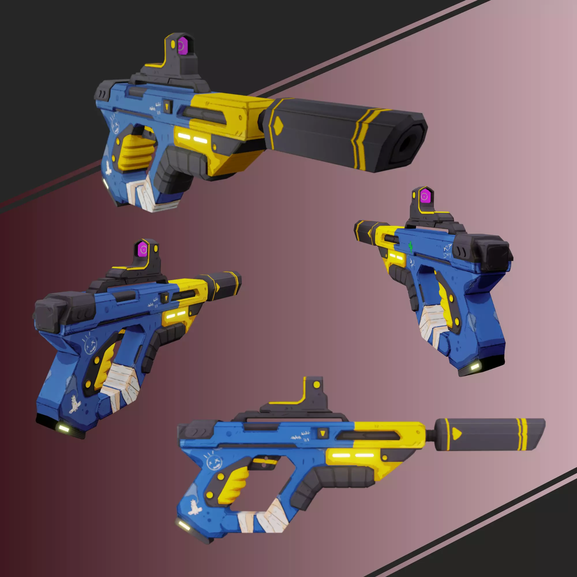 SCI-FI Gun Weapon Low-poly 3D model_0