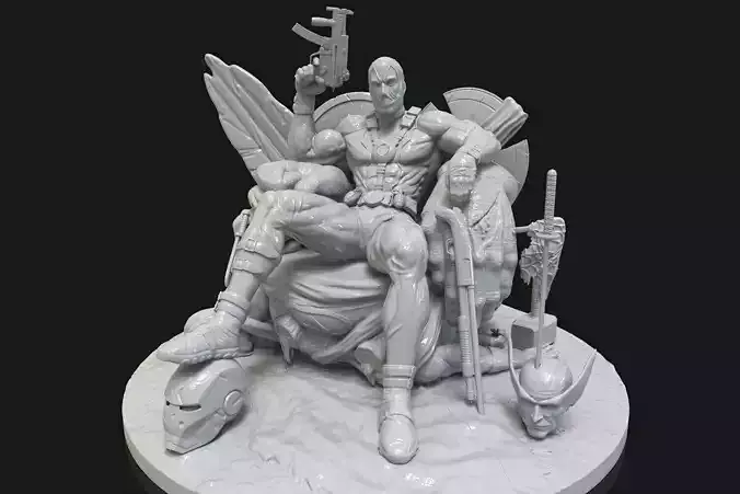 Deadpool on Throne 3D Model Ready to Print STL 3D print model