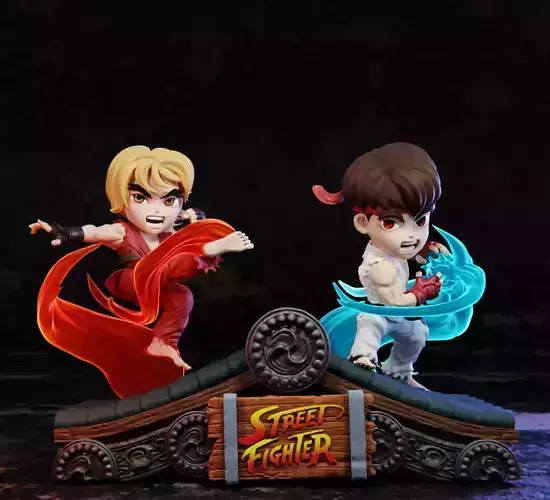 Streetfighter Ryu Ken Chibi Diorama 3D print model