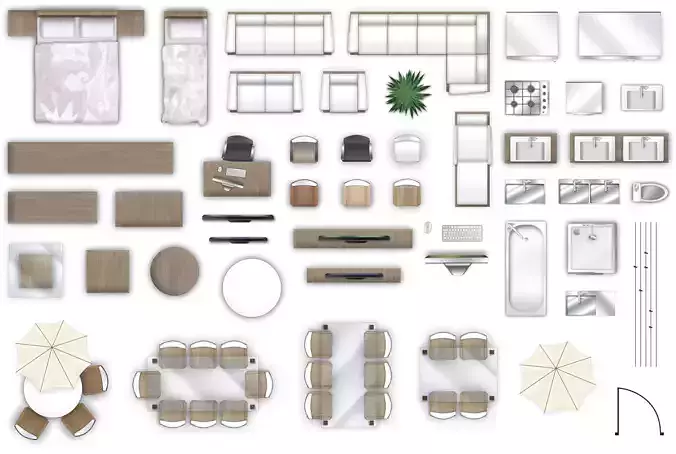 2d furniture top-down view 3D model