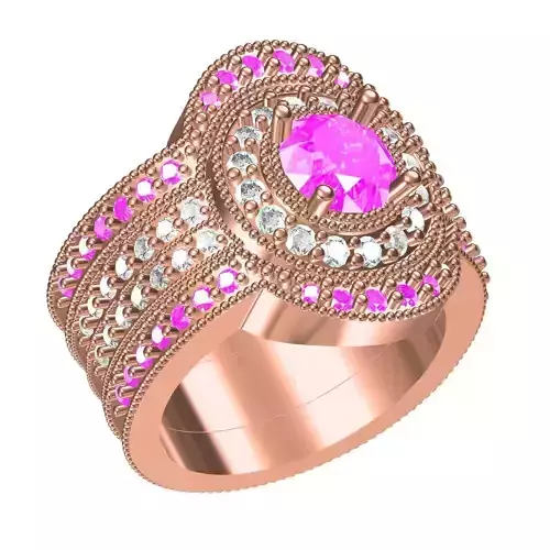 Round Halo Bridal Engagement Ring Set with Bands