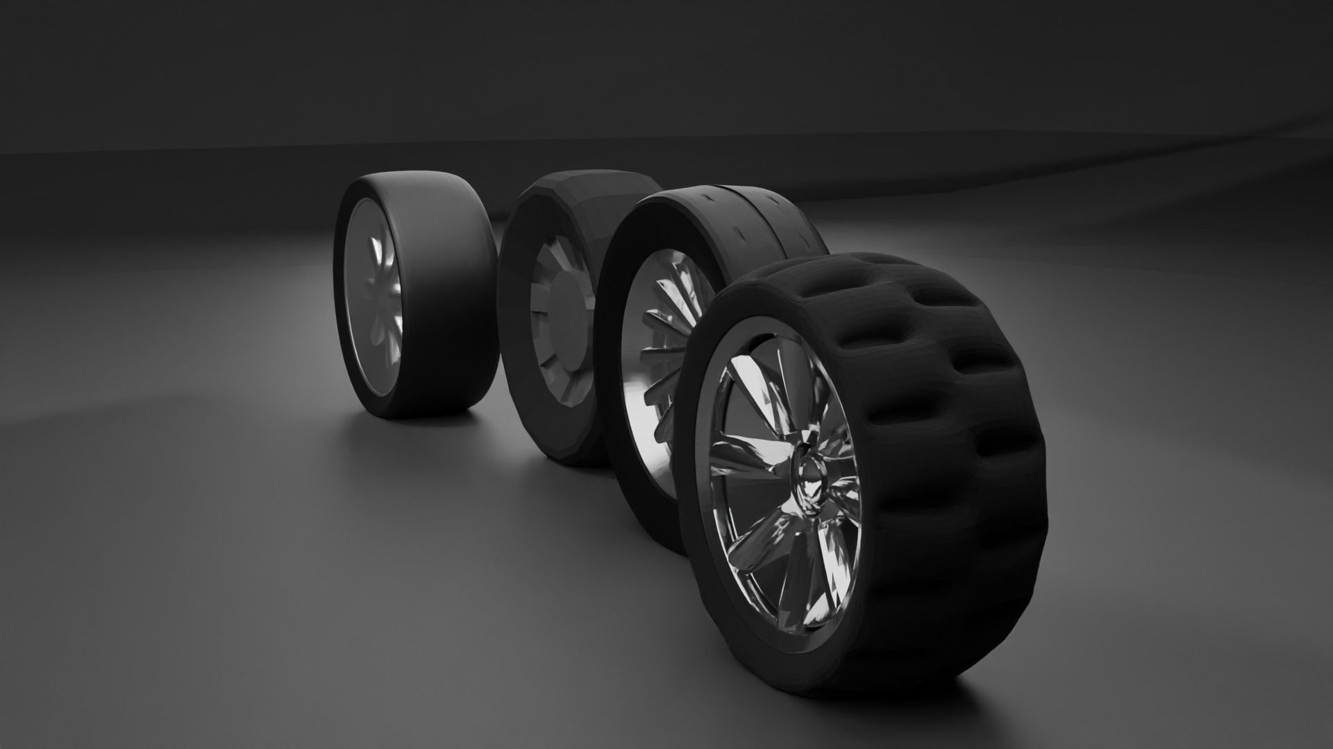 4 different tyres 3D model CGTrader