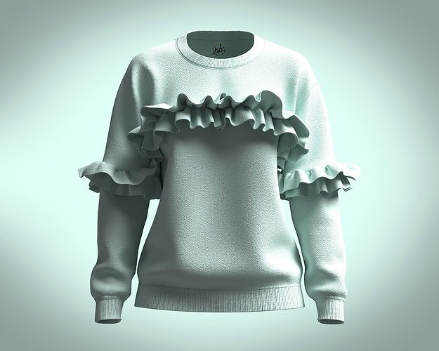 Girls-Ruffle Drop Shoulder Sweatshirt 3D model | CGTrader