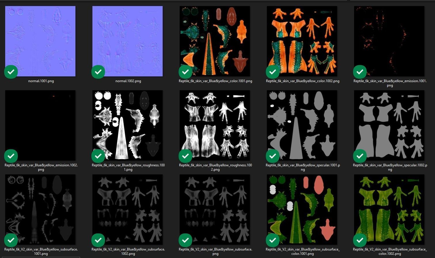 Fantasy Reptile rigged x6 color variatios Low-poly 3D model_26