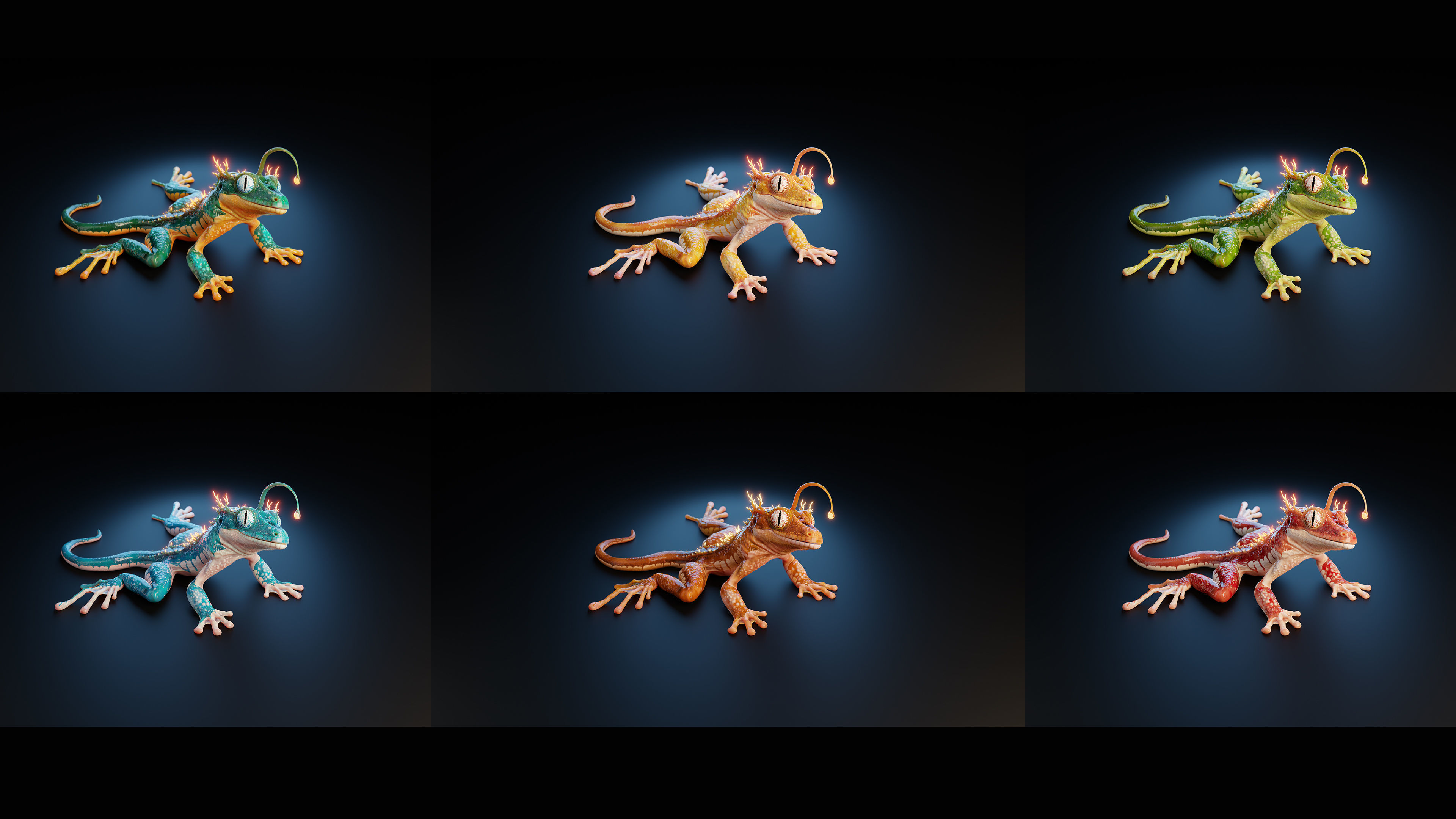 Fantasy Reptile rigged x6 color variatios Low-poly 3D model_1