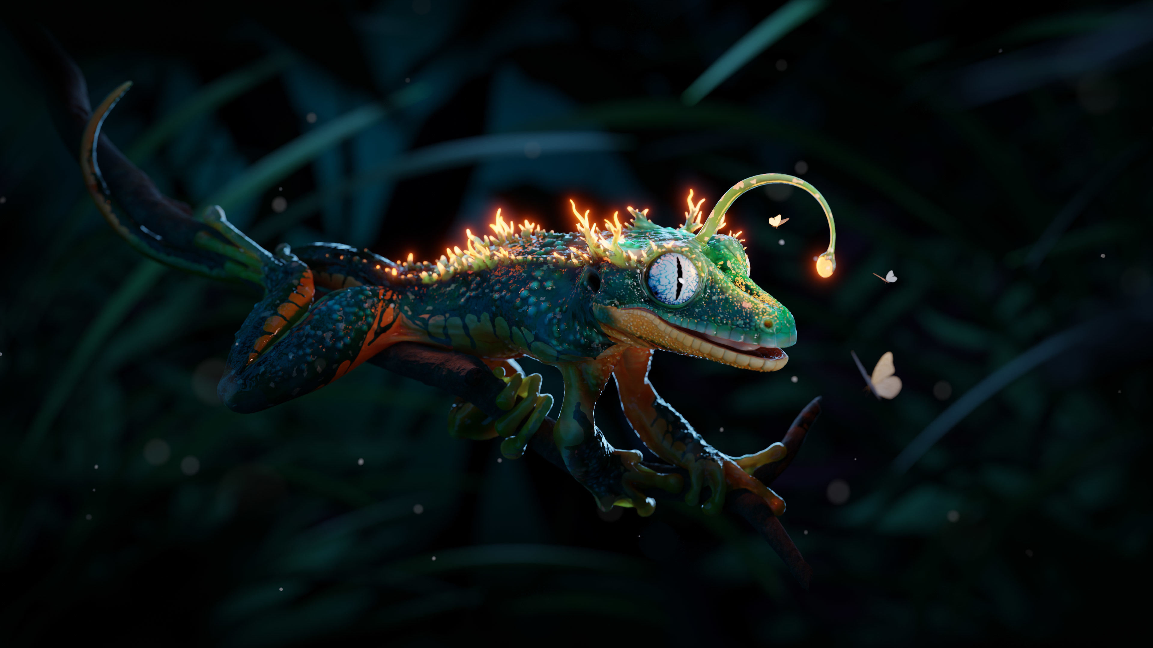 Fantasy Reptile rigged x6 color variatios Low-poly 3D model_2