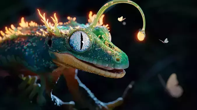Fantasy Reptile rigged  x6 color variatios Low-poly 3D model