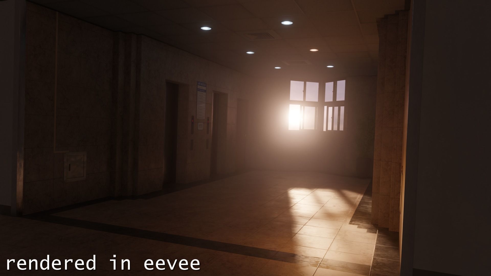 Photoreal Art Museum Gallery Sunset Elevator Hall Office Space Low-poly 3D model_3