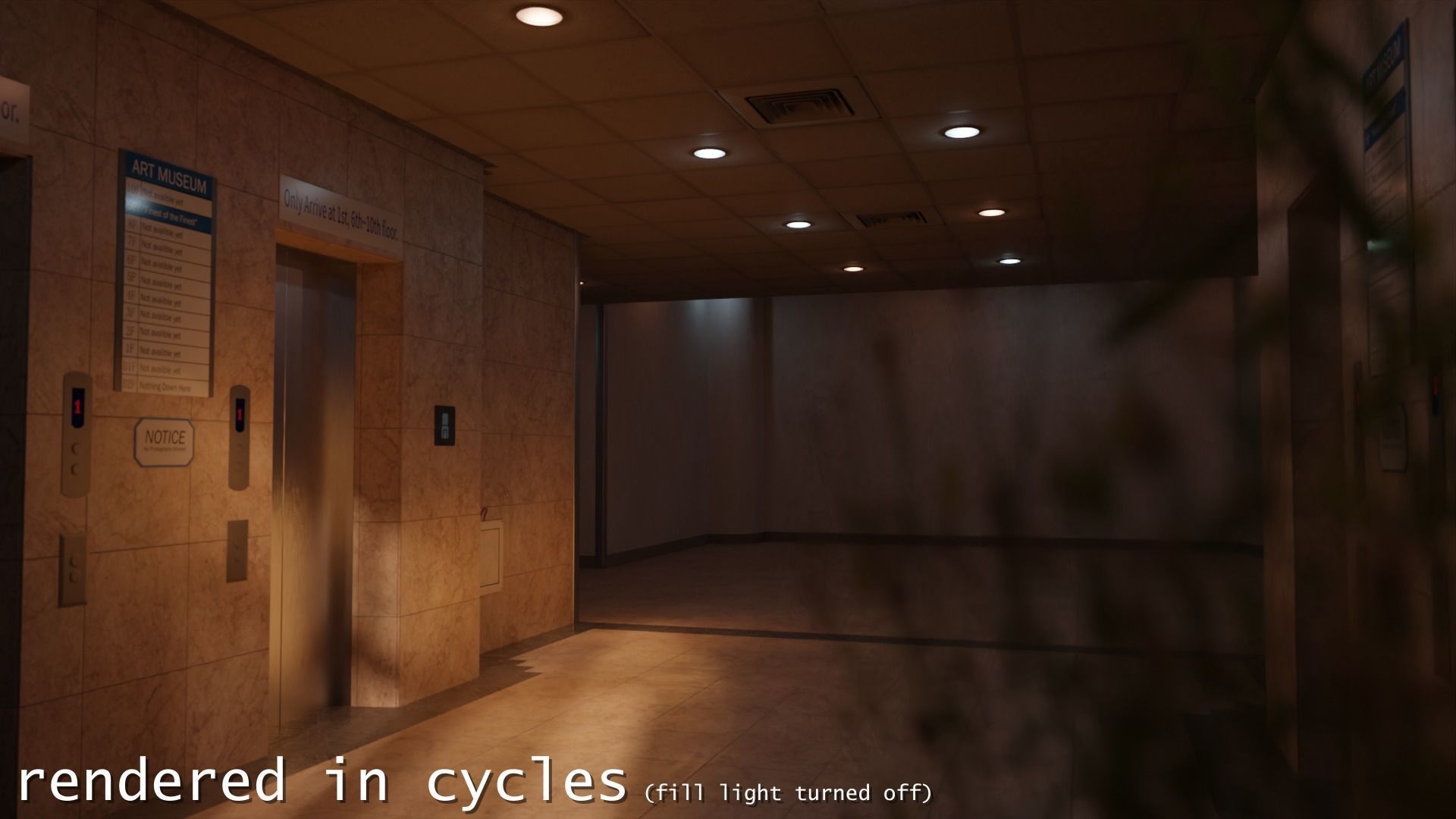 Photoreal Art Museum Gallery Sunset Elevator Hall Office Space Low-poly 3D model_6