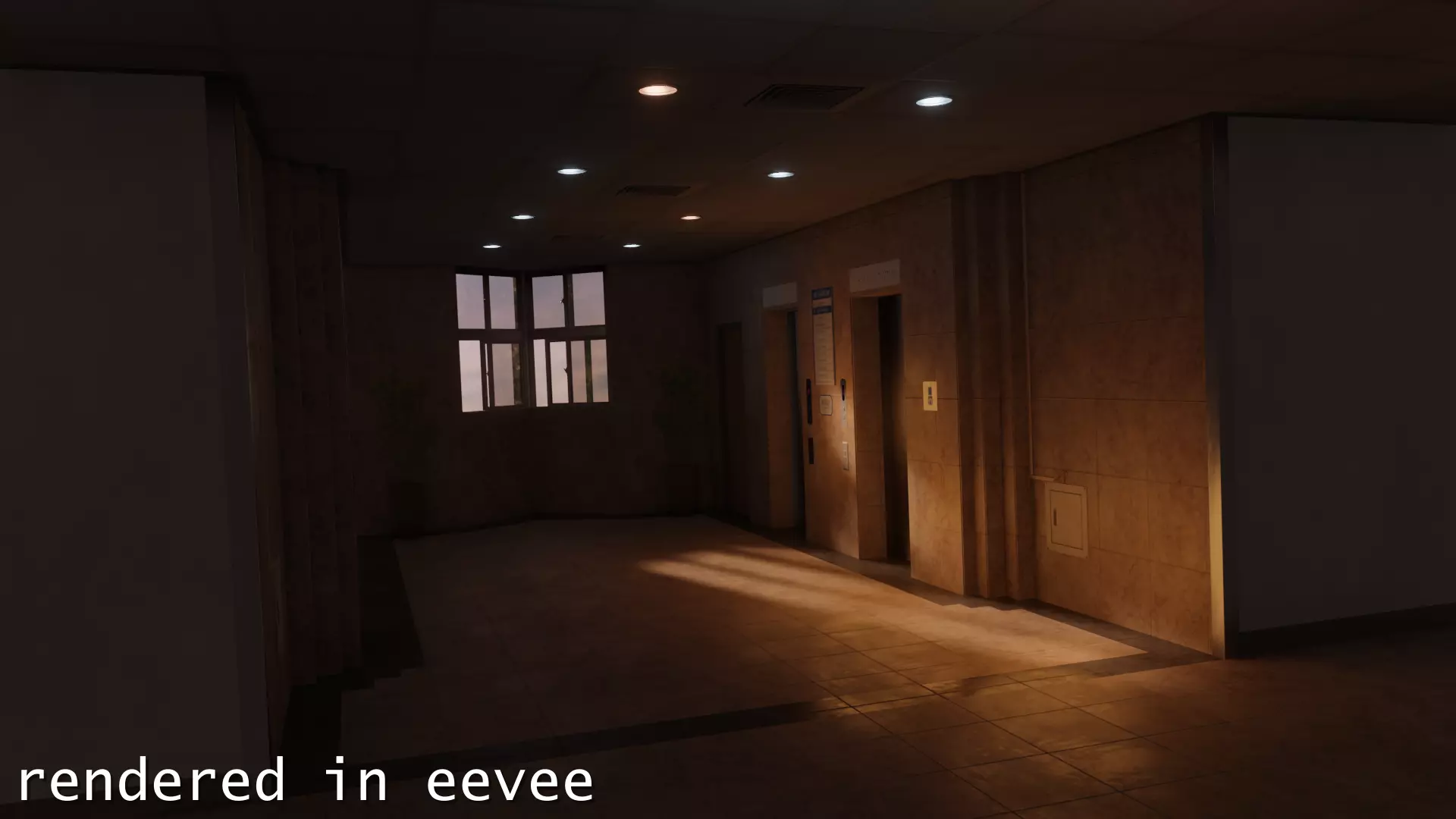 Photoreal Art Museum Gallery Sunset Elevator Hall Office Space Low-poly 3D model_0