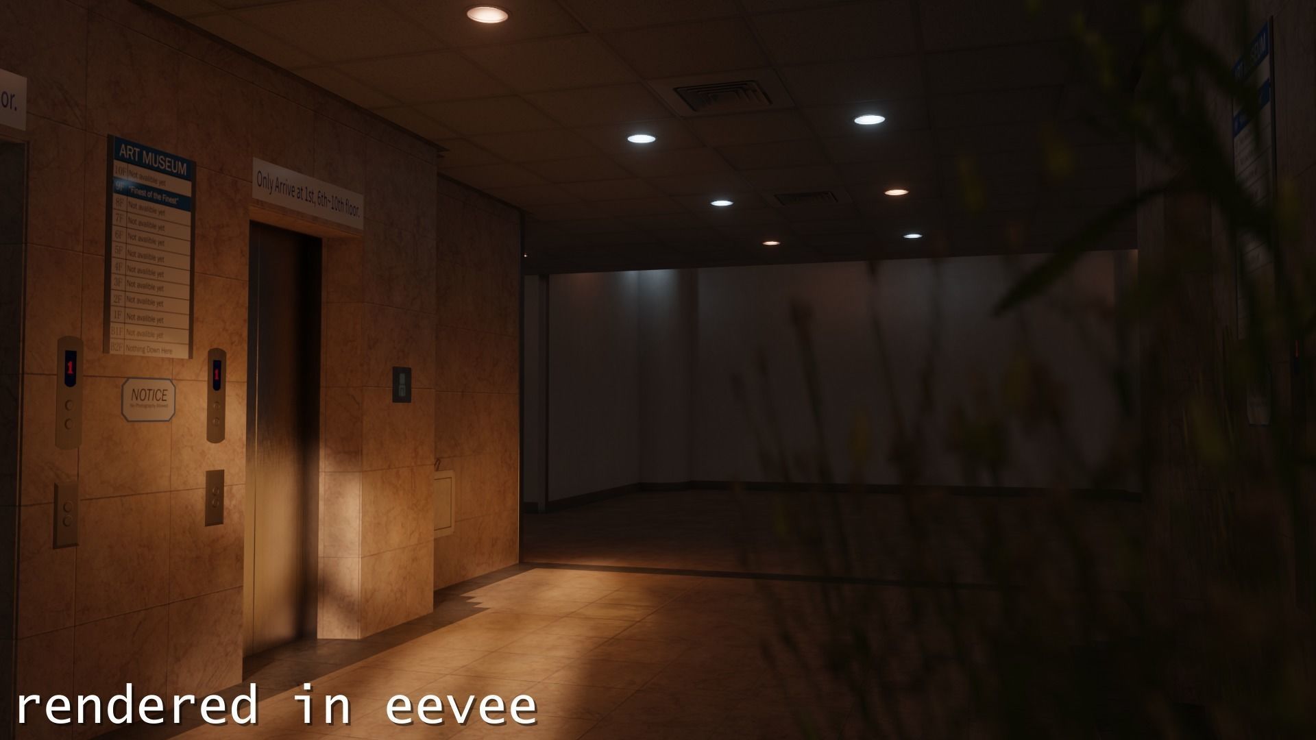 Photoreal Art Museum Gallery Sunset Elevator Hall Office Space Low-poly 3D model_5