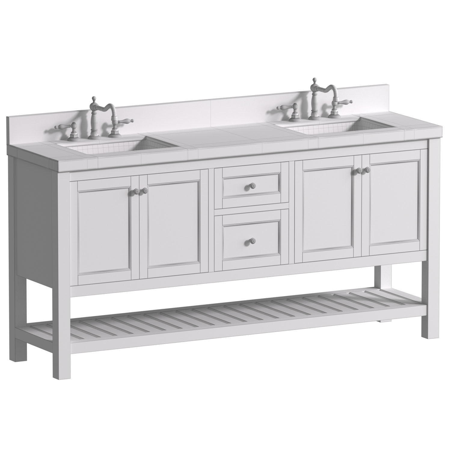 Cabinet with a washbasin in a classic style 3D model_3