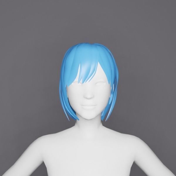 SHORT HAIR - HAIR CARD FOR FEMALE CHARACTERS Low-poly 3D model_1