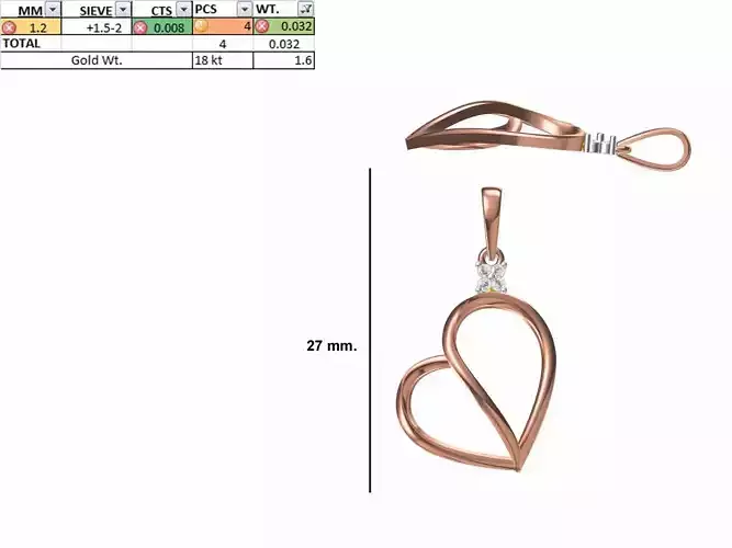 Heart Light Weight Pendant STL OBJ FBX JCD Details 3D print model