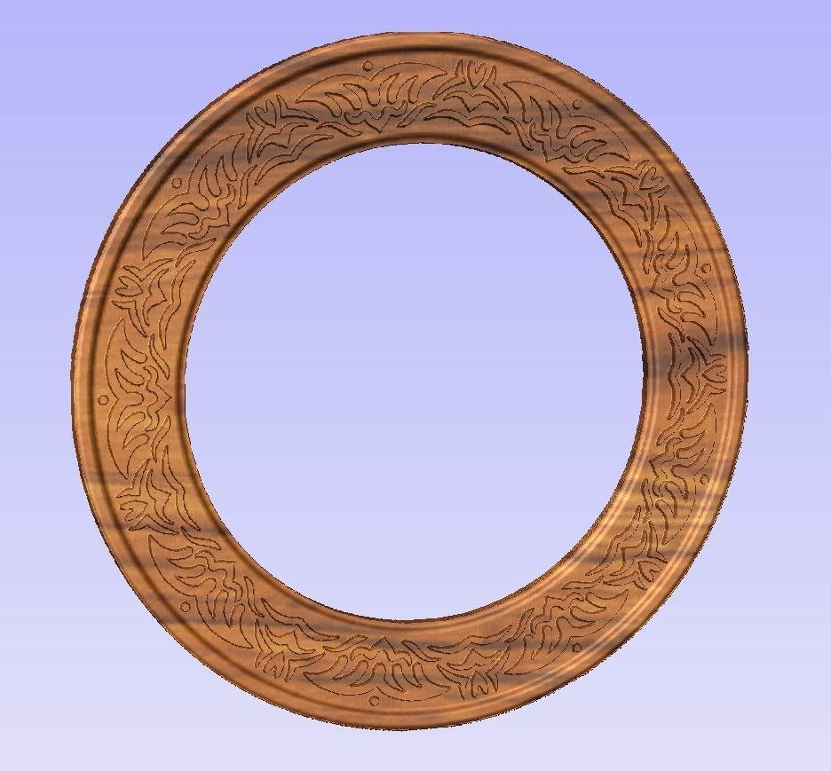 Round frame with waves ornament for pictures or mirror cnc 3D print model_2