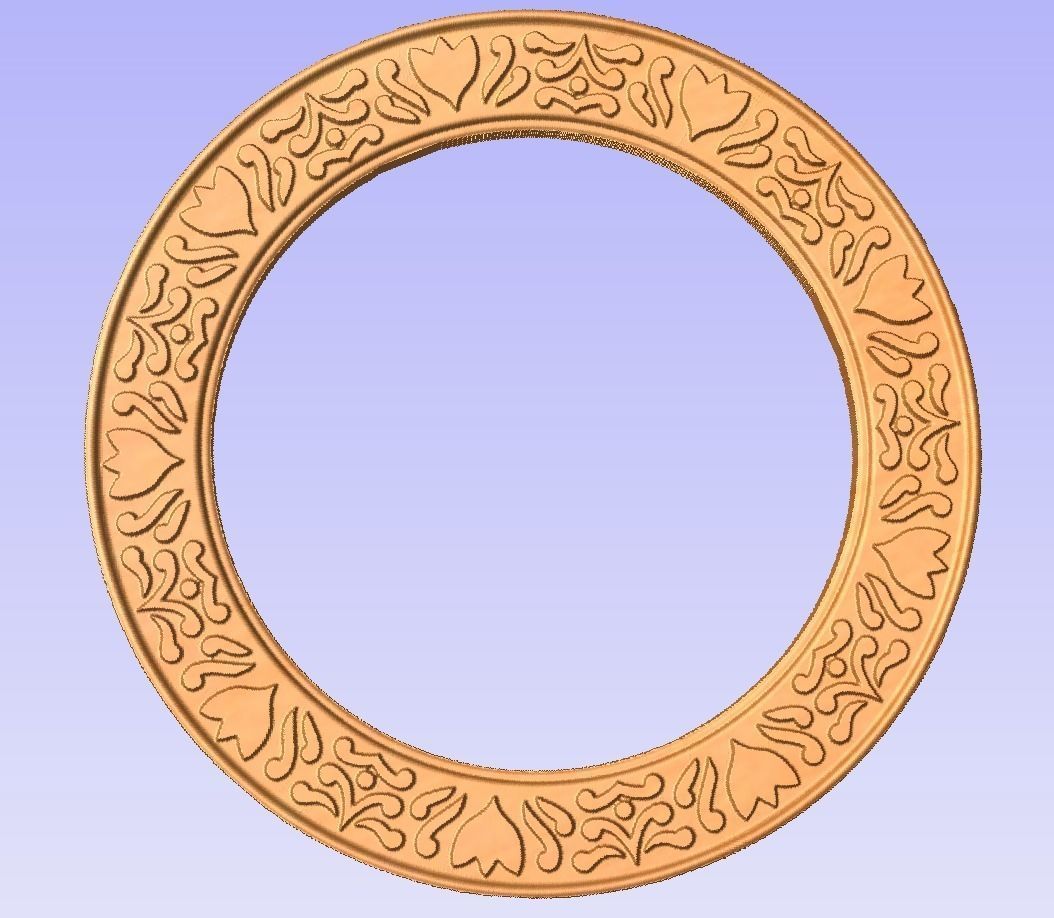 Round frame with lotus ornament for pictures photo mirror cnc 3D print model_2