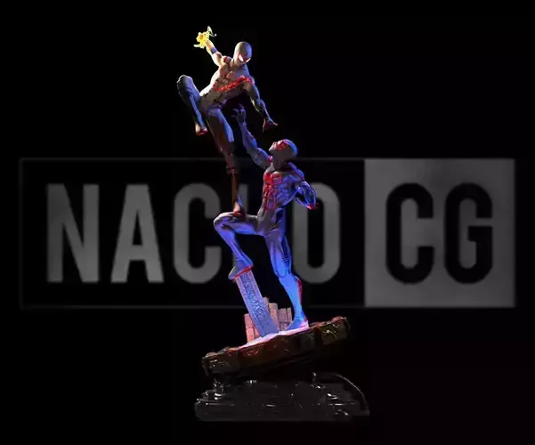 Fan Art Spiderverse - Miles Morales vs Spiderman 2099 - statue 3D print model