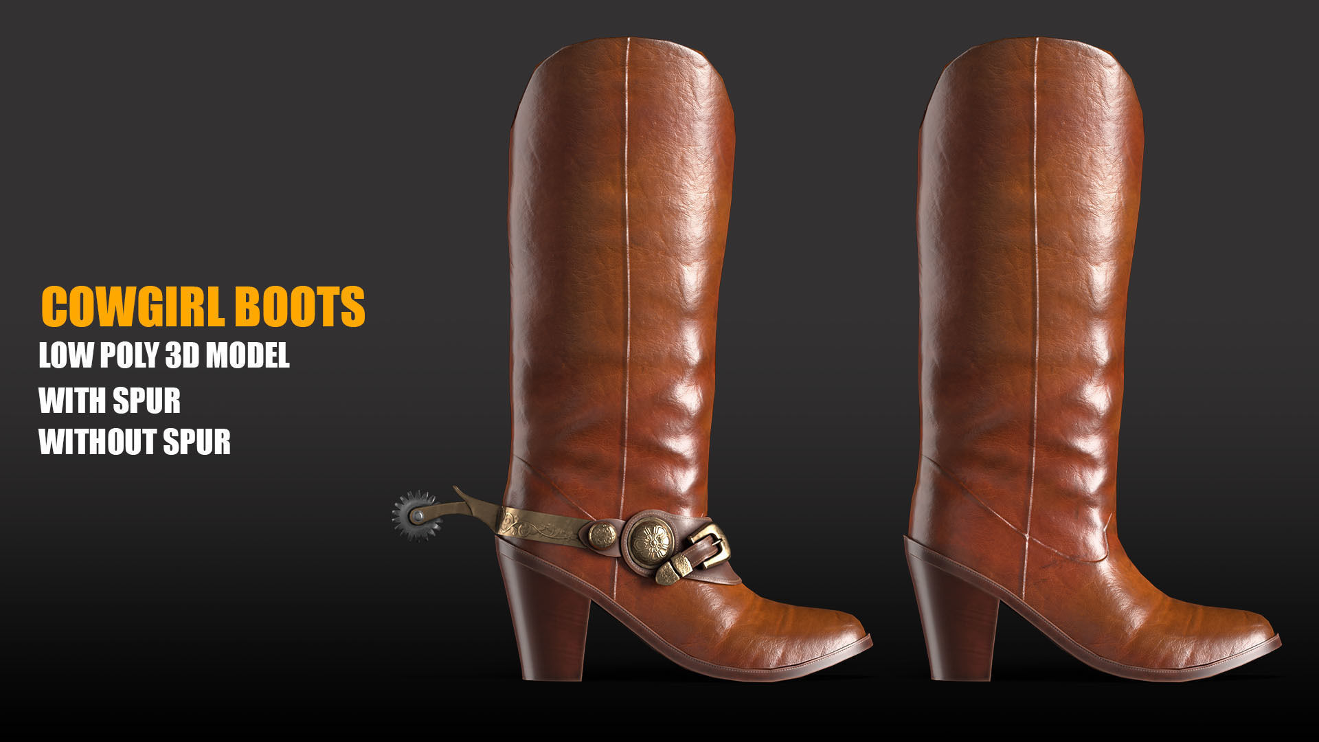 Leather Cowgirl Boots Low-poly 3D model PBR Textures Low-poly 3D model_2