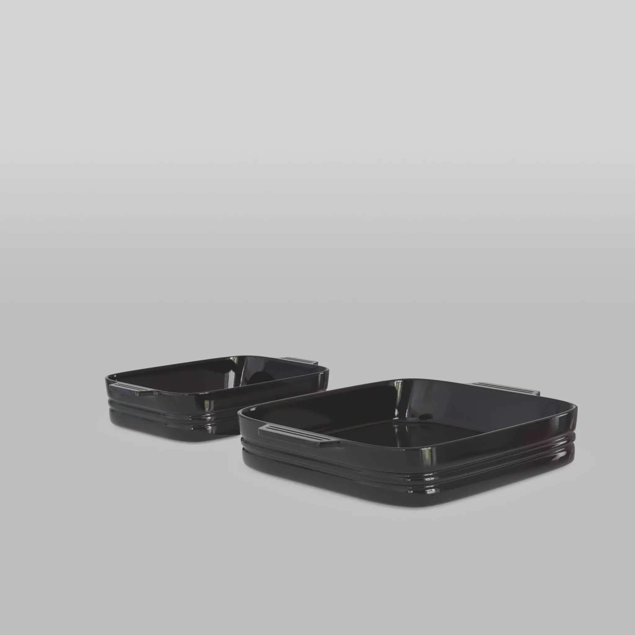 Baking Dish Set Stoneware Black Low-poly 3D model_0