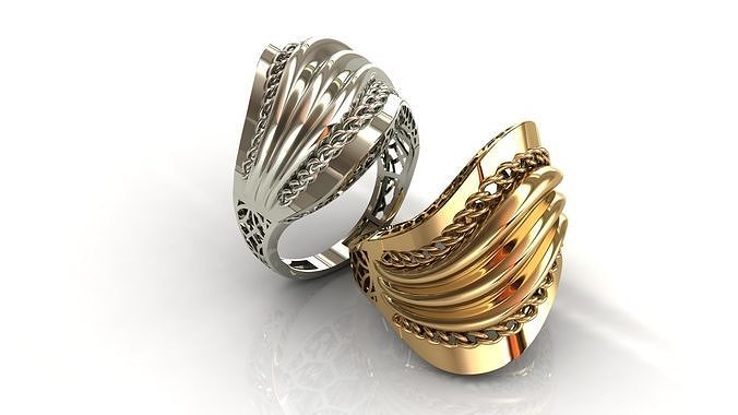 Gold ring with chain 3D print model
