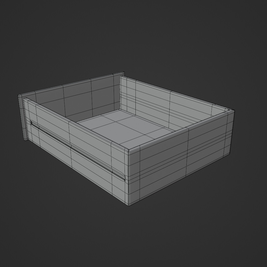 White Oak Three Drawer Bed Side Drawer Low-poly 3D model_13