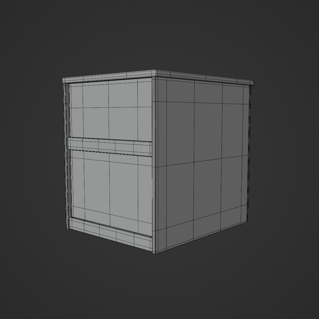 White Oak Three Drawer Bed Side Drawer Low-poly 3D model_9