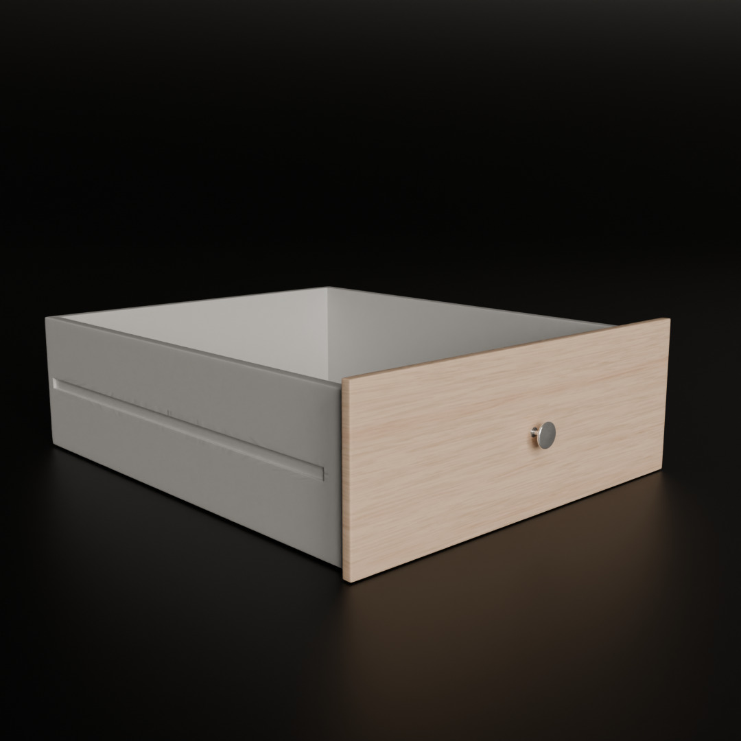 White Oak Three Drawer Bed Side Drawer Low-poly 3D model_5