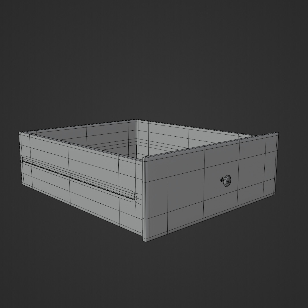 White Oak Three Drawer Bed Side Drawer Low-poly 3D model_12