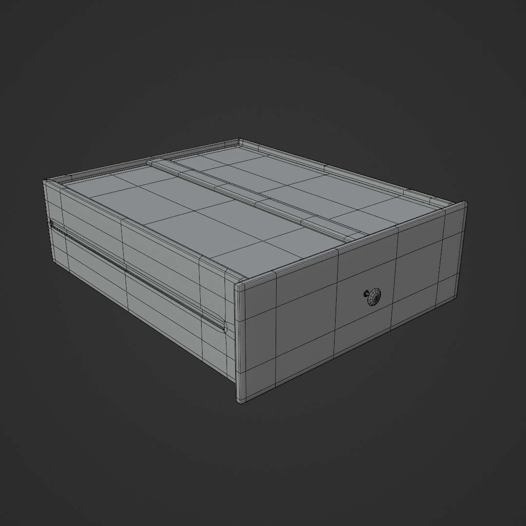 White Oak Three Drawer Bed Side Drawer Low-poly 3D model_14