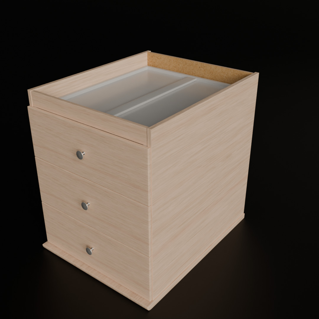 White Oak Three Drawer Bed Side Drawer Low-poly 3D model_4