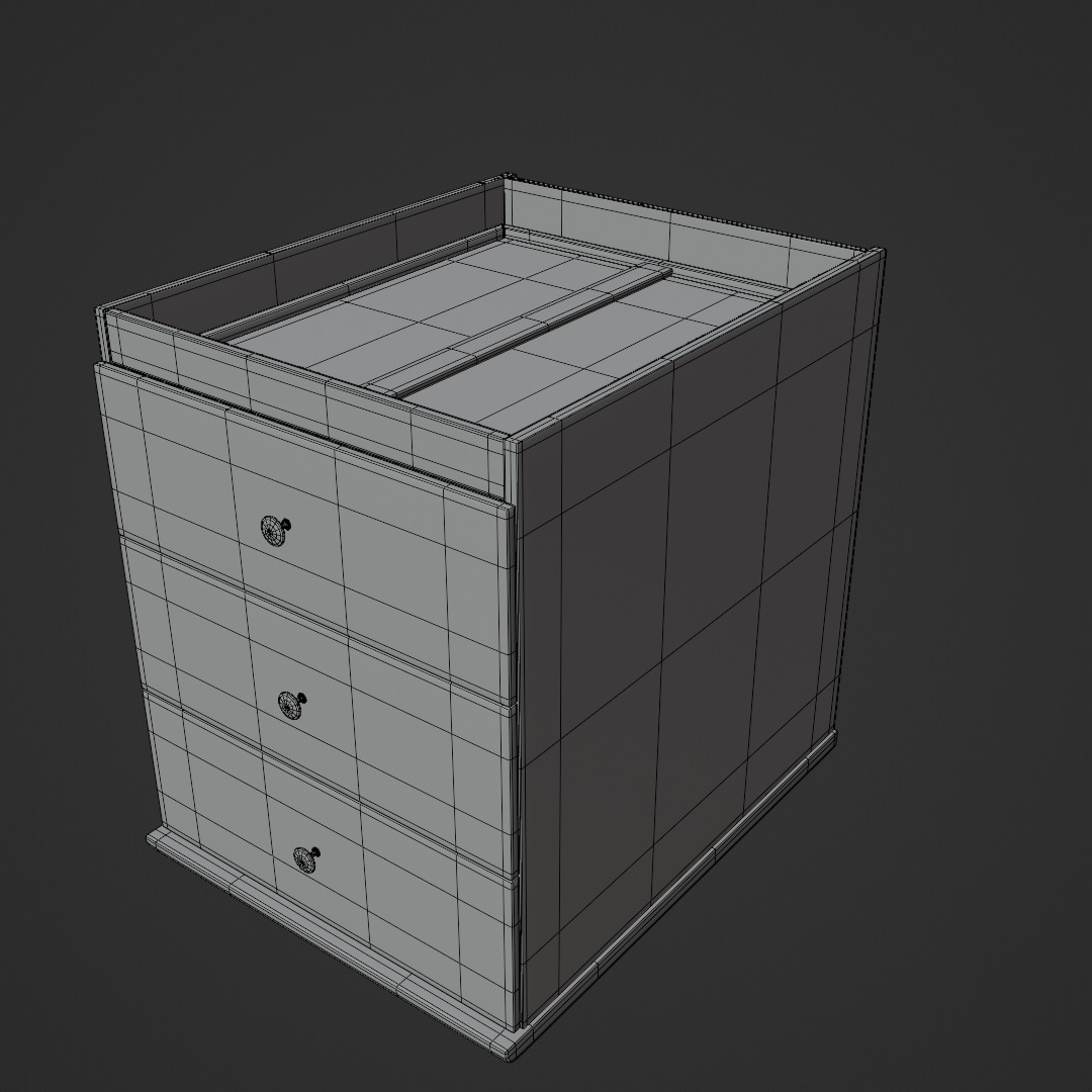 White Oak Three Drawer Bed Side Drawer Low-poly 3D model_11