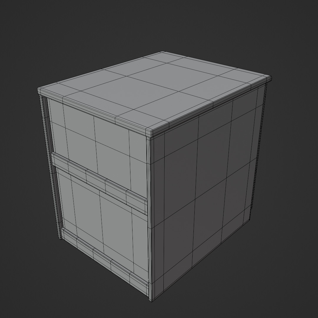 White Oak Three Drawer Bed Side Drawer Low-poly 3D model_10