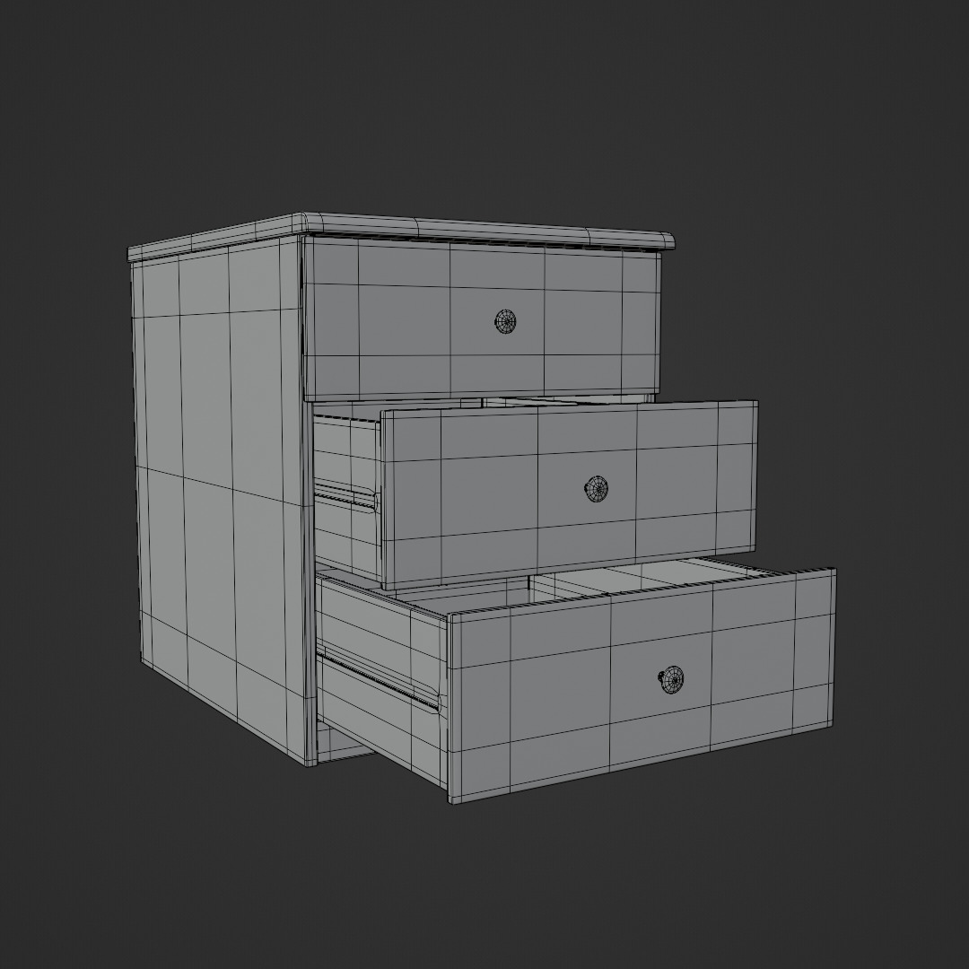 White Oak Three Drawer Bed Side Drawer Low-poly 3D model_8