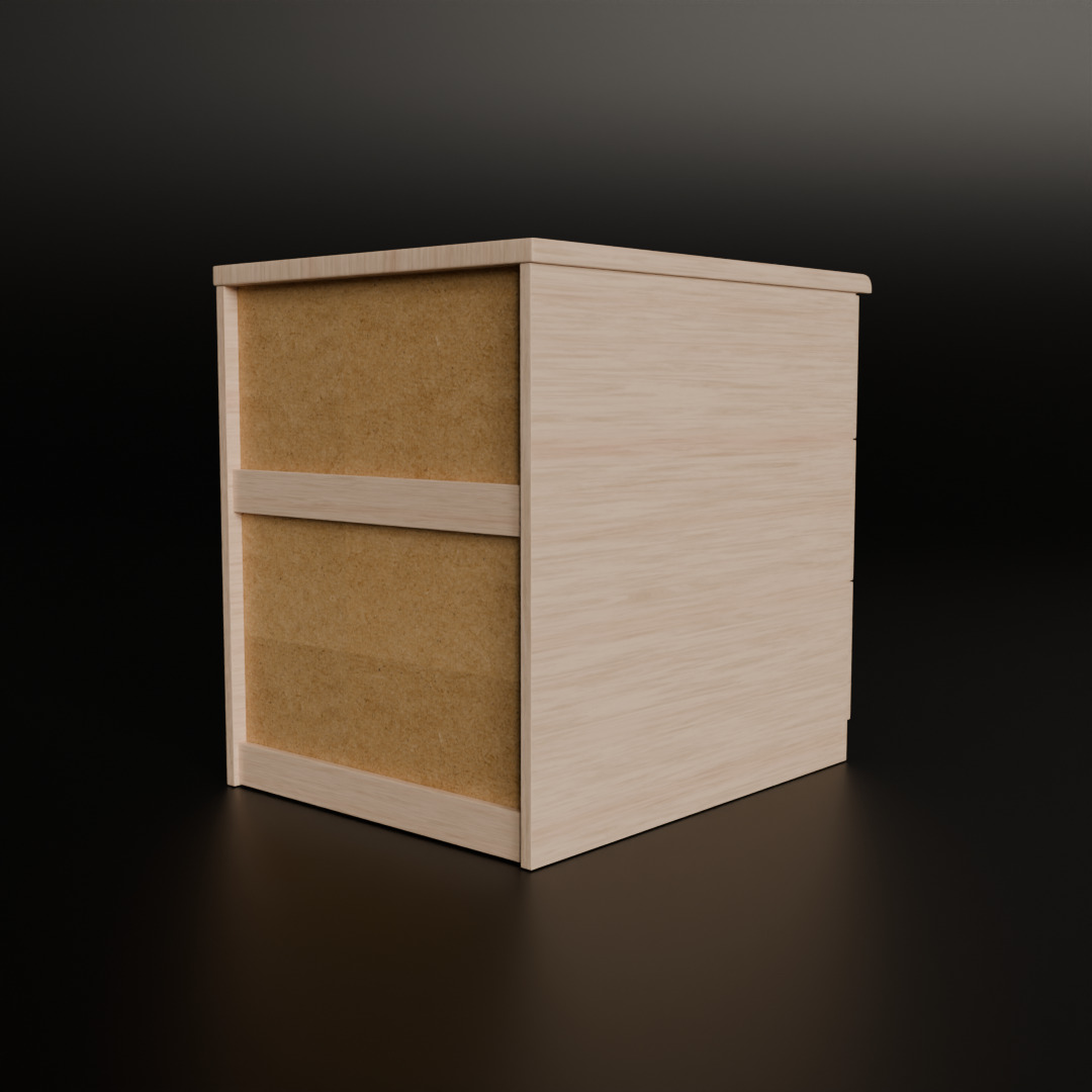 White Oak Three Drawer Bed Side Drawer Low-poly 3D model_2