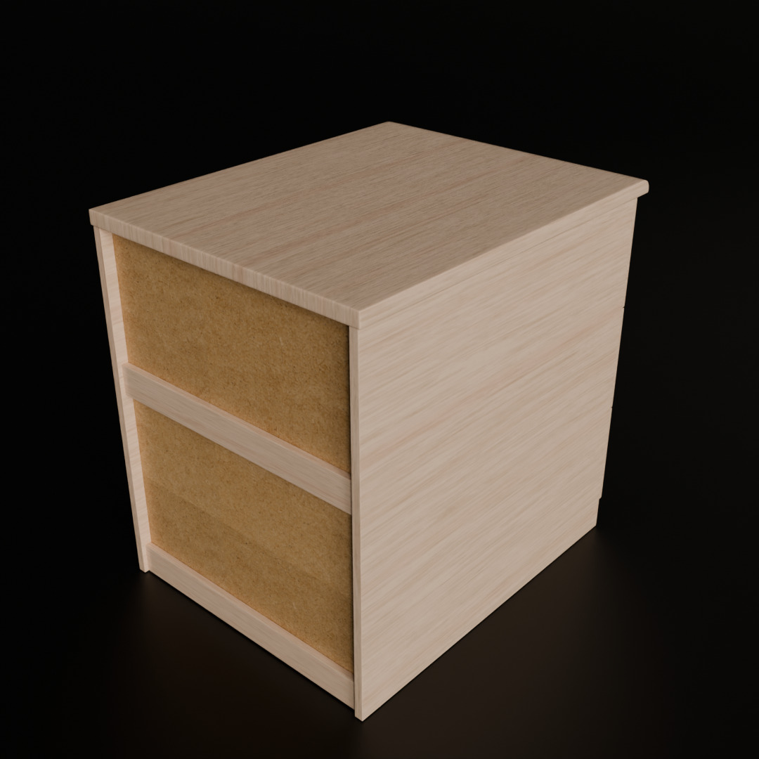 White Oak Three Drawer Bed Side Drawer Low-poly 3D model_3