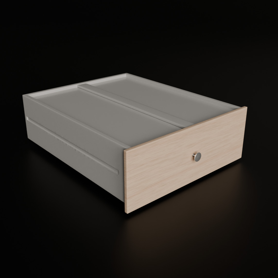 White Oak Three Drawer Bed Side Drawer Low-poly 3D model_7