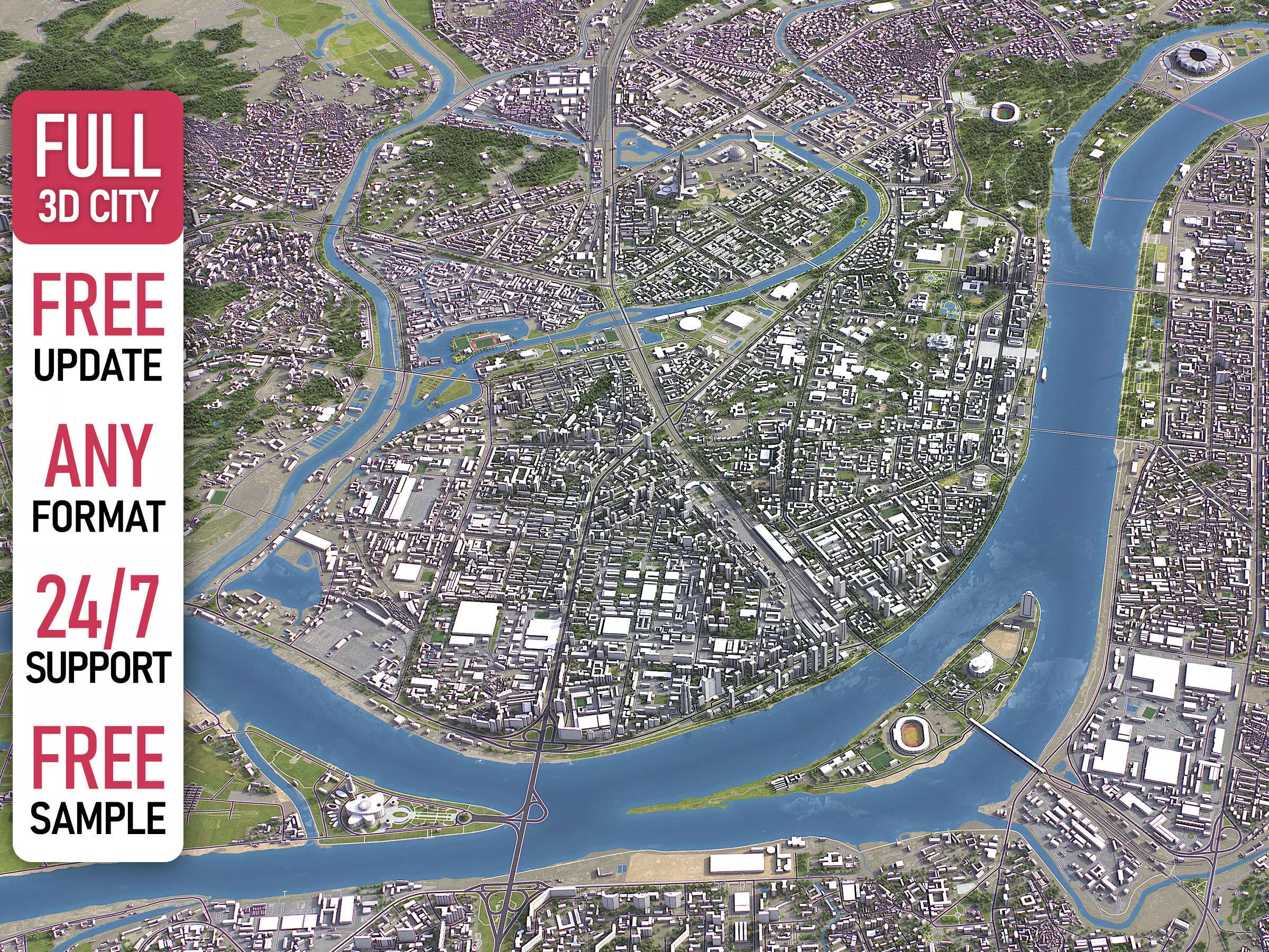 Pyongyang - 3D City Model Low-poly 3D model_0