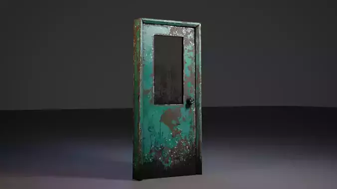 Realistic Old Painted Wooden Door Low Poly Low-poly 3D model