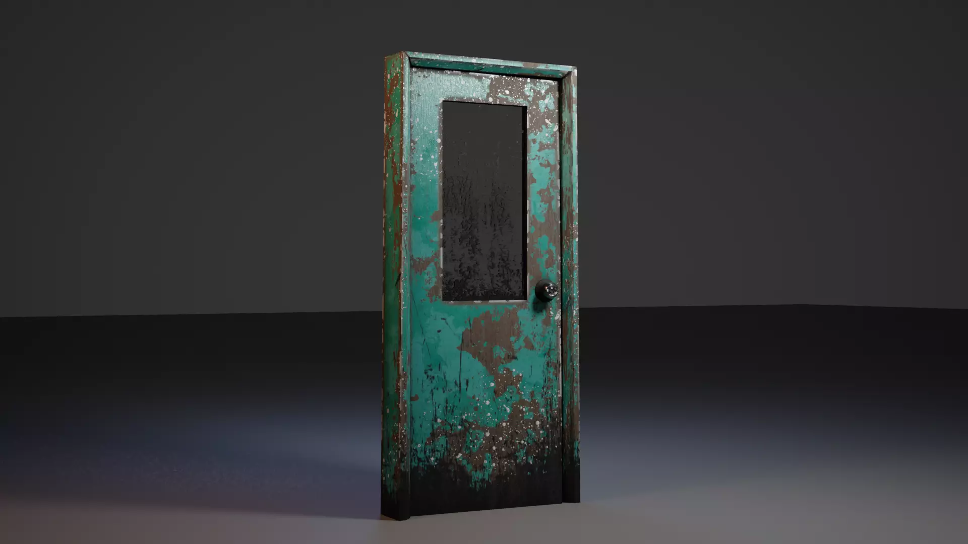 Realistic Old Painted Wooden Door Low Poly Low-poly 3D model_0