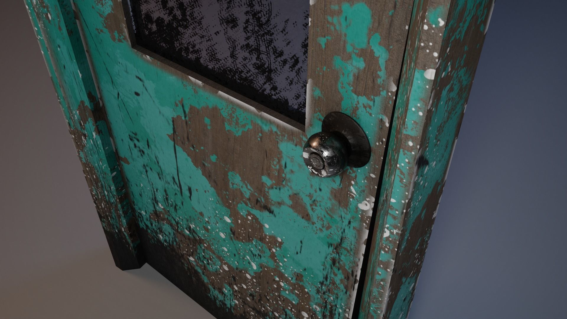 Realistic Old Painted Wooden Door Low Poly Low-poly 3D model_5
