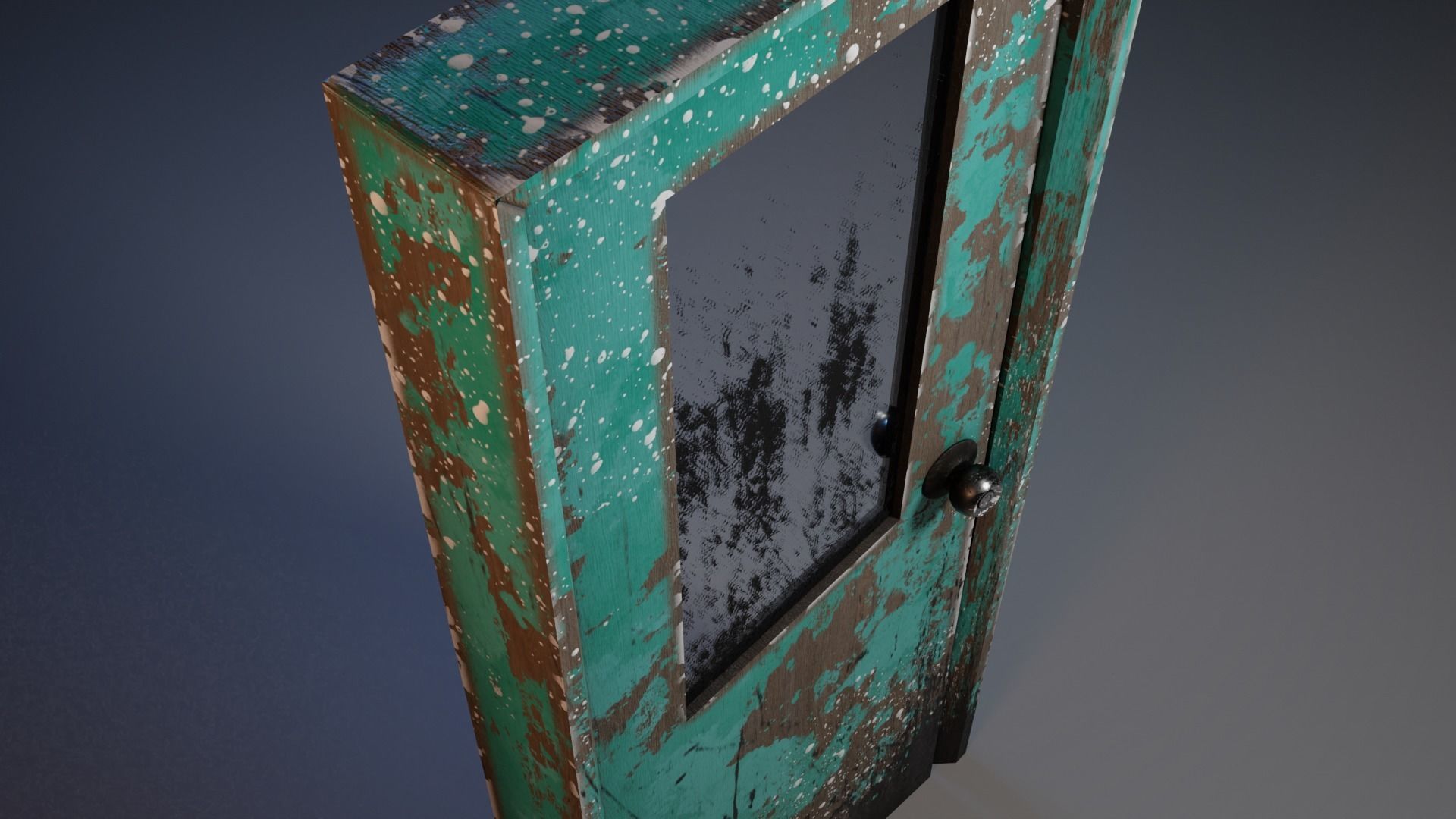 Realistic Old Painted Wooden Door Low Poly Low-poly 3D model_4