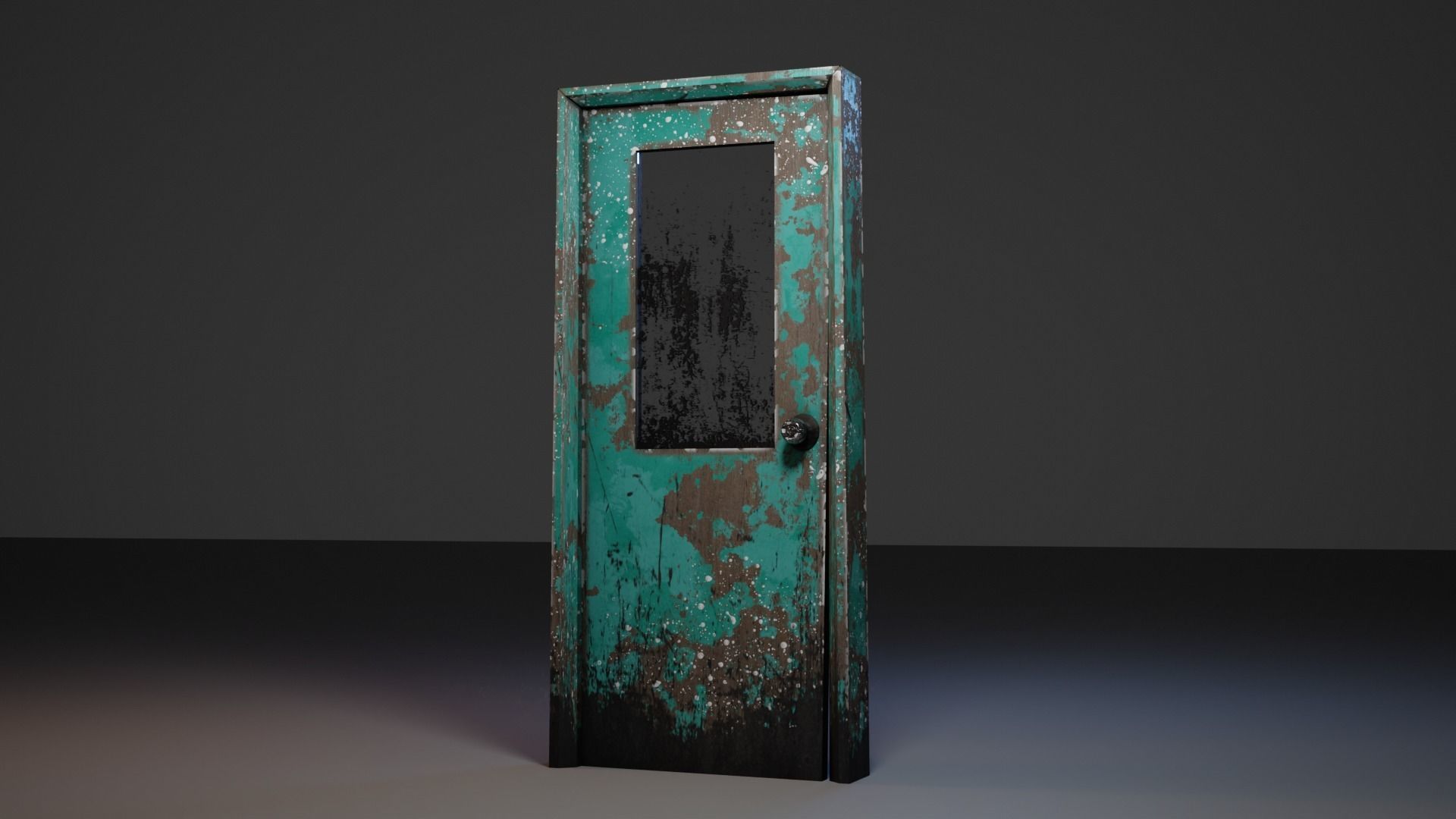 Realistic Old Painted Wooden Door Low Poly Low-poly 3D model_1