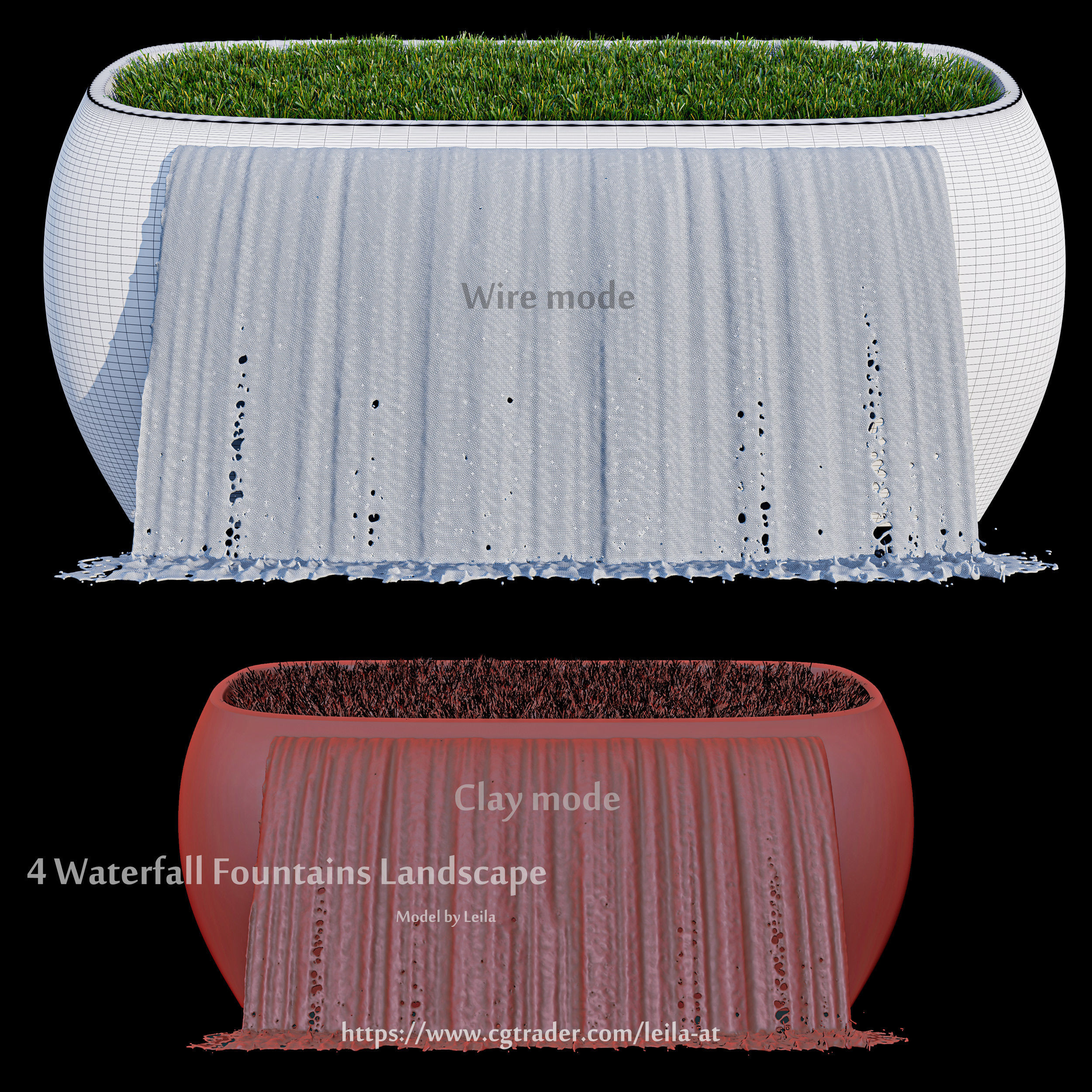 Waterfall Fountains modern Landscape 3D model_3