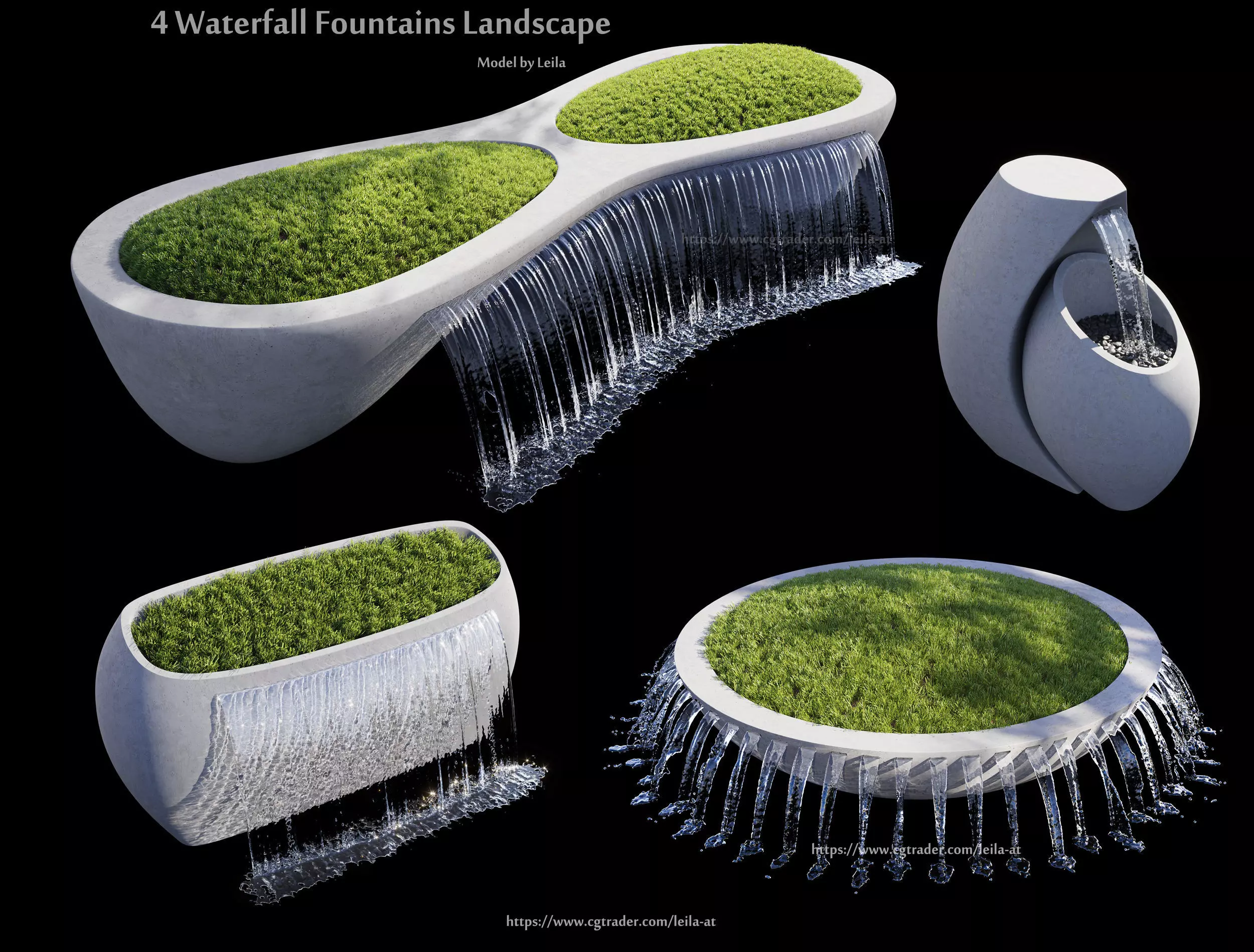 Waterfall Fountains modern Landscape 3D model_0